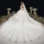 Luxury / Gorgeous Ivory Beading Cascading Ruffles Wedding Dresses 2020 Ball Gown Scoop Neck Appliques Rhinestone Sequins 3/4 Sleeve Backless Royal Train