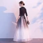 Elegant Black Evening Dresses  2020 A-Line / Princess V-Neck Star Sequins 1/2 Sleeves Backless Floor-Length / Long Formal Dresses