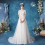 Élégant Ivoire Robe De Mariée 2020 Princesse Encolure Dégagée Faux Diamant En Dentelle Fleur Manches Courtes Tribunal Train