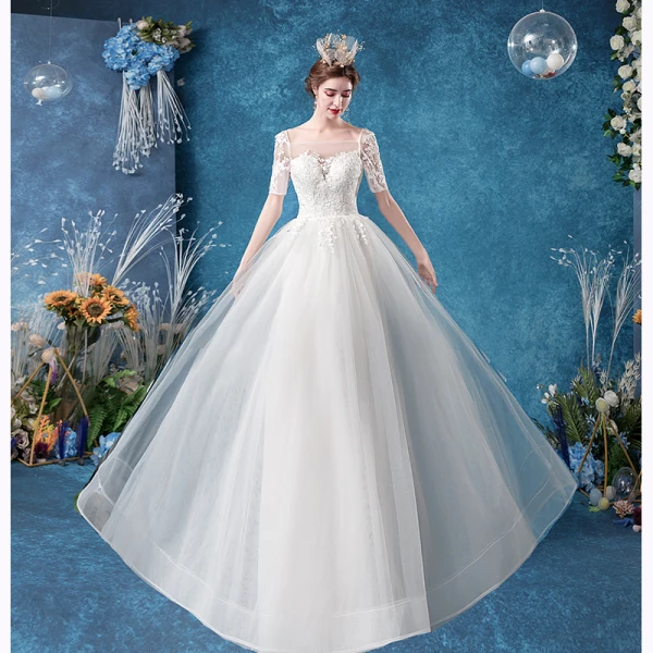 Elegante Ivory / Creme Brautkleider / Hochzeitskleider 2020 A Linie Eckiger Ausschnitt Strass Spitze Blumen Kurze Ärmel Rückenfreies