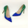 Chic / Beautiful Dark Green Royal Blue Evening Party Pumps 2020 Rivet 10 cm Stiletto Heels Pointed Toe Pumps