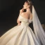Modest / Simple Elegant Ivory Satin Wedding Dresses 2021 Ball Gown Off-The-Shoulder Bow Short Sleeve Backless Cathedral Train Wedding