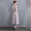 Chic / Beautiful Grey Homecoming Graduation Dresses 2018 A-Line / Princess Rhinestone Sash Scoop Neck Short Sleeve Tea-length Formal Dresses