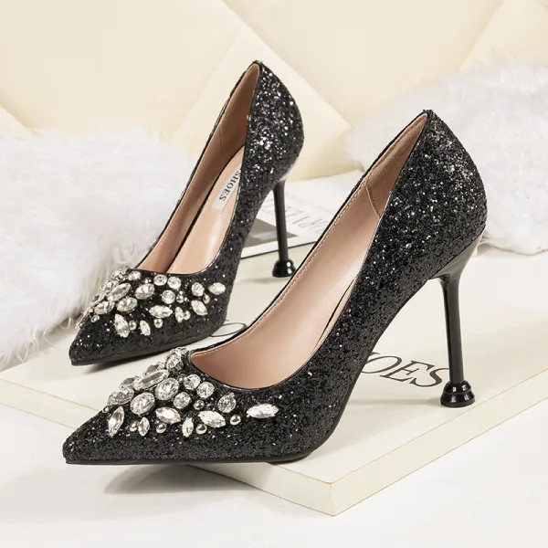 Glitter Goud Avond Pumps 2020 Rhinestone Pailletten 9 cm Naaldhakken / Stiletto Spitse Neus Pumps