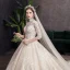 Elegant High-end Champagne Wedding Dresses 2020 Ball Gown High Neck Beading Sequins Appliques 3/4 Sleeve Backless Royal Train