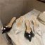 Fashion Black Street Wear Womens Sandals 2021 Pearl Bow 7 cm Stiletto Heels Pointed Toe Slipper & Flip flops High Heels