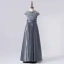 Chic / Beautiful Navy Blue Satin Sequins Birthday Flower Girl Dresses 2022 A-Line / Princess Scoop Neck Short Sleeve Bow Floor-Length / Long Flower Girl Dresses