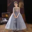 Chic / Beautiful Lilac Beading Sequins Birthday Flower Girl Dresses 2022 A-Line / Princess Scoop Neck 1/2 Sleeves Backless Floor-Length / Long Flower Girl Dresses