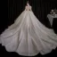 High-end White Beading Pearl Lace Flower Wedding Dresses 2022 Ball Gown High Neck Long Sleeve Backless Floor-Length / Long Wedding