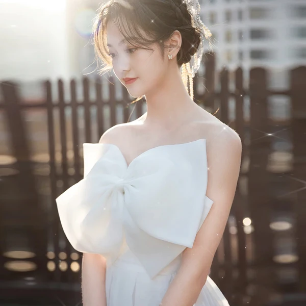 Chic / Belle Blanche Robe De Bal 2022 Princesse Bustier Noeud Sans Manches Dos Nu Longue Robe De Ceremonie