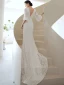 Sexy White Lace Flower Evening Dresses 2022 Trumpet / Mermaid V-Neck 1/2 Sleeves Backless Floor-Length / Long Evening Party Formal Dresses
