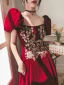 Elegant Burgundy Suede Prom Dresses 2022 A-Line / Princess Square Neckline Lace Flower Puffy Short Sleeve Backless Floor-Length / Long Prom Dresses