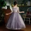 Fashion Grape Beading Pearl Rhinestone Sequins Birthday Flower Girl Dresses 2022 Ball Gown Scoop Neck 1/2 Sleeves Floor-Length / Long Flower Girl Dresses