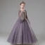 Elegant Lilac Beading Lace Flower Rhinestone Birthday Flower Girl Dresses 2022 Ball Gown Square Neckline Star Sequins Bell sleeves Floor-Length / Long Flower Girl Dresses