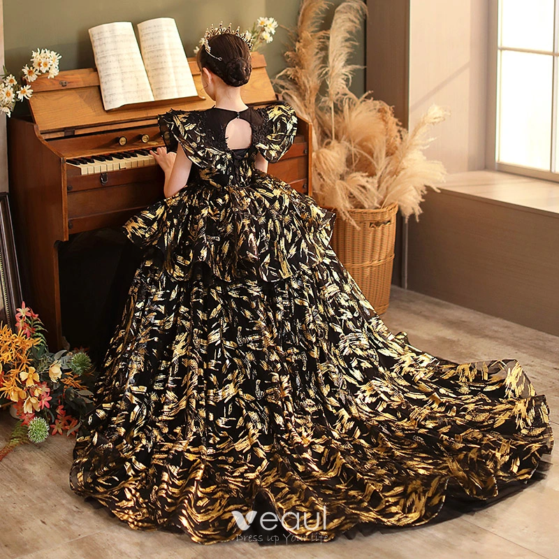Black gold flower girl dress online