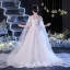 Chic / Beautiful White Beading Pearl Sequins Rhinestone Birthday Flower Girl Dresses 2022 Ball Gown High Neck Short Sleeve Chapel Train Flower Girl Dresses