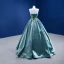 High-end Jade Green Prom Dresses 2022 Ball Gown Bow Strapless Sleeveless Backless Beading Floor-Length / Long Formal Dresses