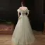 Charming Sage Green Prom Dresses 2022 A-Line / Princess Ruffle Off-The-Shoulder Beading Pearl Sequins Short Sleeve Backless Floor-Length / Long Formal Dresses