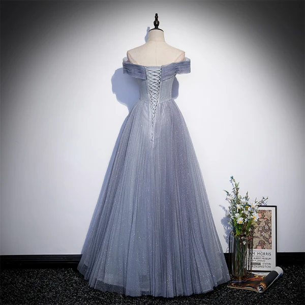 Charmant Bleu Ciel Glitter Paillettes Robe De Bal 2022 Princesse De l'épaule Manches Courtes Dos Nu Longue Robe De Ceremonie