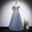 Charmant Bleu Ciel Glitter Paillettes Robe De Bal 2022 Princesse De l'épaule Manches Courtes Dos Nu Longue Robe De Ceremonie