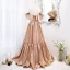 Fashion Champagne Pleated Prom Dresses 2022 A-Line / Princess Off-The-Shoulder Short Sleeve Backless Bow Sweep Train Prom Formal Dresses