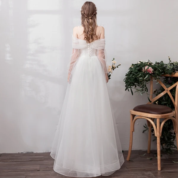 Chic / Beautiful White Prom Dresses 2022 A-Line / Princess Spaghetti Straps Short Sleeve Backless Floor-Length / Long Formal Dresses