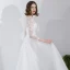 Modest / Simple White Lace Flower Light Wedding Dresses 2022 A-Line / Princess Scoop Neck 3/4 Sleeve Floor-Length / Long Wedding