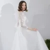 Proste / Simple Białe Z Koronki Kwiat Lekka Suknie Ślubne 2022 Princessa Wycięciem 3/4 Rękawy Długie Ślub