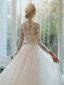 Vintage / Retro Ivory Lace Flower Pearl Wedding Dresses 2022 A-Line / Princess High Neck Long Sleeve Floor-Length / Long Wedding