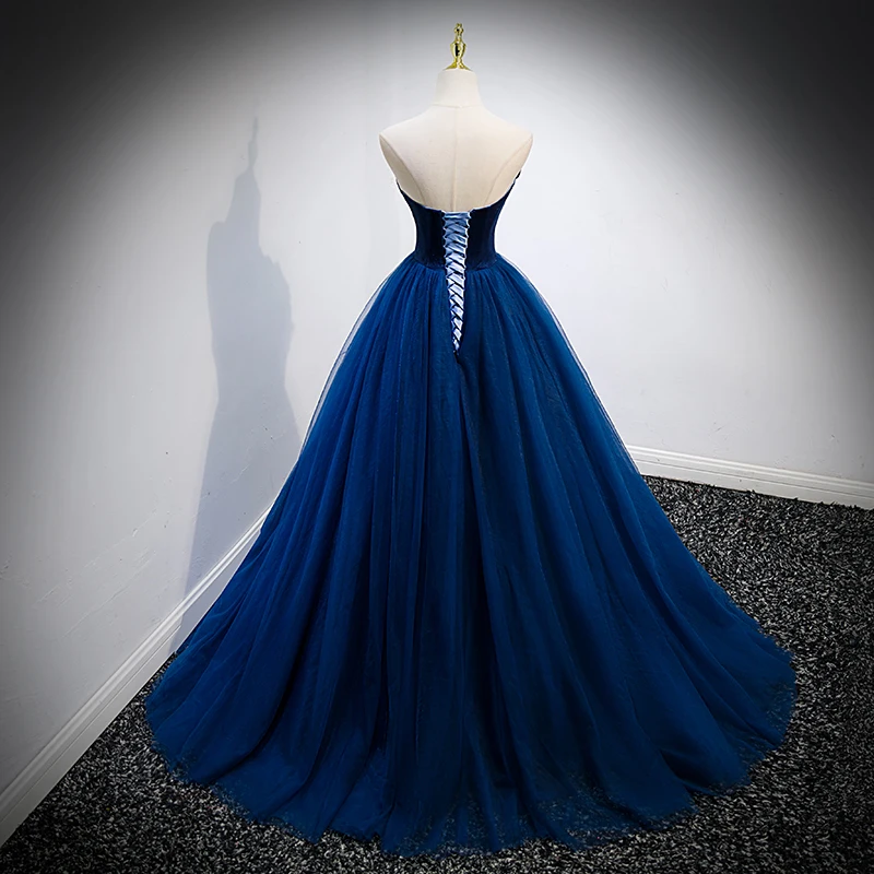 open lace back dress New Sparkle Princess Prom Dress Dark Royal Blue Cinderella ball gown L –  Siaoryne main image 1