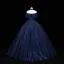 Vintage / Retro Navy Blue Prom Dresses 2022 Ball Gown High Neck Glitter Beading Sequins Lace Flower Short Sleeve Backless Floor-Length / Long Formal Dresses