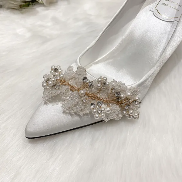 Elegant Ivory Beading Pearl Rhinestone Wedding Shoes 2022 9 cm Stiletto Heels Pointed Toe Wedding Pumps High Heels