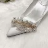 Élégant Ivoire Perlage Perle Faux Diamant Chaussure De Mariée 2022 9 cm Talons Aiguilles À Bout Pointu Mariage Escarpins Talons Hauts