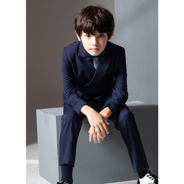 Striped Long Sleeve Boys Wedding Suits 2022 Coat Pants Shirt Tie Vest Boys Wedding Suits Black