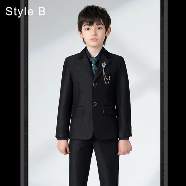 Fashion Navy Blue Long Sleeve Boys Wedding Suits 2022 Coat Pants Shirt Tie Vest Wedding
