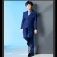 Mode Bleu Marine Manches Longues Costume Garçon Mariage 2022 Mariage Manteau Pantalon Chemise Gilet Rubans