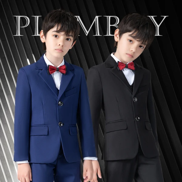 Fashion Black Long Sleeve Boys Wedding Suits 2022 Wedding Coat Pants Shirt Vest
