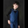 Vintage / Retro Royal Blue Long Sleeve Boys Wedding Suits 2022 Coat Pants Shirt Vest