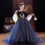 Sparkly Navy Blue Star Sequins Birthday Flower Girl Dresses 2022 Ball Gown Square Neckline Rhinestone Lace Flower Bell sleeves Sweep Train Flower Girl Dresses