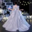 Classy Sky Blue Cascading Ruffles Flower Girl Dresses 2022 Ball Gown Scoop Neck Beading Sequins Short Sleeve Backless Court Train Flower Girl Dresses