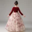 Chic / Beautiful Burgundy Suede Birthday Flower Girl Dresses 2022 Ball Gown Scoop Neck Lace Butterfly Long Sleeve Floor-Length / Long Flower Girl Dresses