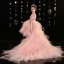 Mode Rougissant Rose Volants en Cascade Anniversaire Soirée Robe Ceremonie Fille 2022 Robe Boule Encolure Dégagée Paillettes Manches Courtes Dos Nu Tribunal Train Robe Ceremonie Fille