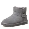 Modern / Fashion Womens Boots 2017 Black Leather Ankle Suede Buckle Casual Winter Flat Snow Boots