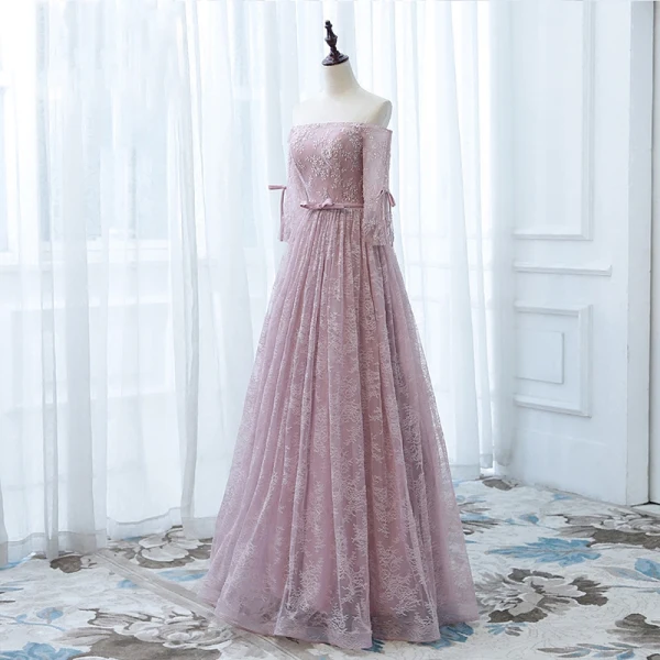 Chic / Beautiful Evening Dresses 2017 Off-The-Shoulder 1/2 Sleeves Beading Bow Sash Ruffle Lace Floor-Length / Long Formal Dresses