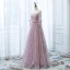 Chic / Belle Robe De Soirée 2017 De l'épaule 1/2 Manches Perlage Noeud Ceinture Volants Dentelle Longue Robe De Ceremonie