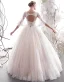 Elegant Champagne Wedding Dresses 2019 A-Line / Princess Short Sleeve Beading Lace Flower Scoop Neck Backless Floor-Length / Long