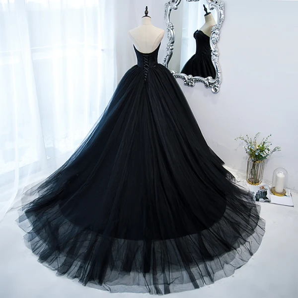 Elegante Schwarz Korsett Plissee Ballkleider 2022 Ballkleid Bandeau Ärmellos Rückenfreies Sweep / Pinsel Zug Festliche Kleider