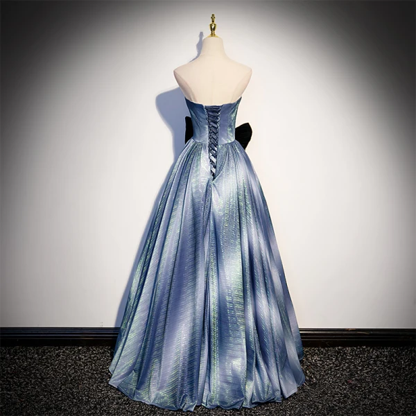 Chic / Belle Océan Bleu Dégradé De Couleur Robe De Bal 2022 Princesse Bustier Sans Manches Dos Nu Noeud Longue Robe De Ceremonie