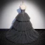 Elegant Grey Lace Flower Cascading Ruffles Prom Dresses 2022 Ball Gown Spaghetti Straps Sleeveless Backless Sweep Train Formal Dresses