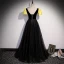 Elegante Schwarz Ballkleider 2022 A Linie Eckiger Ausschnitt Perlenstickerei Schleife Stoffgürtel Geschwollenes Kurze Ärmel Rückenfreies Lange Festliche Kleider